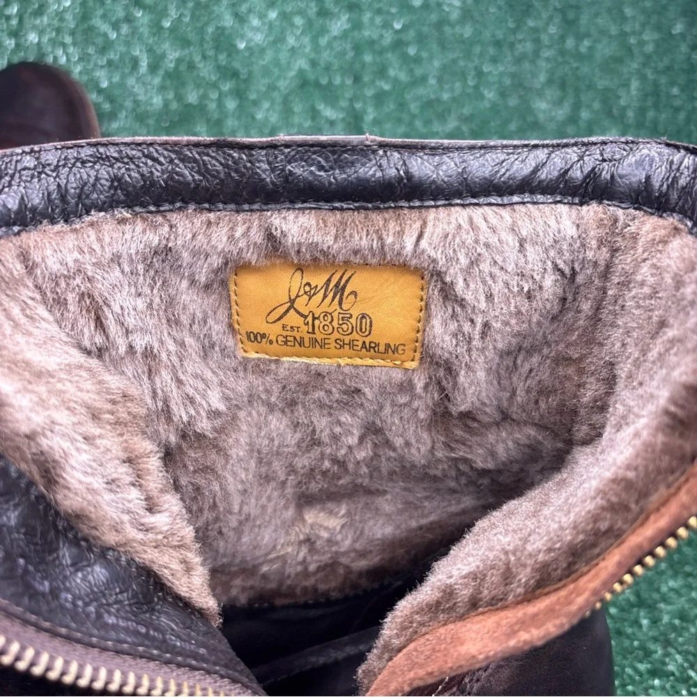 J&M 1850 Johnston & Murphy Brown Leather Shearling Zip Ankle Boot Mens Size 12 M